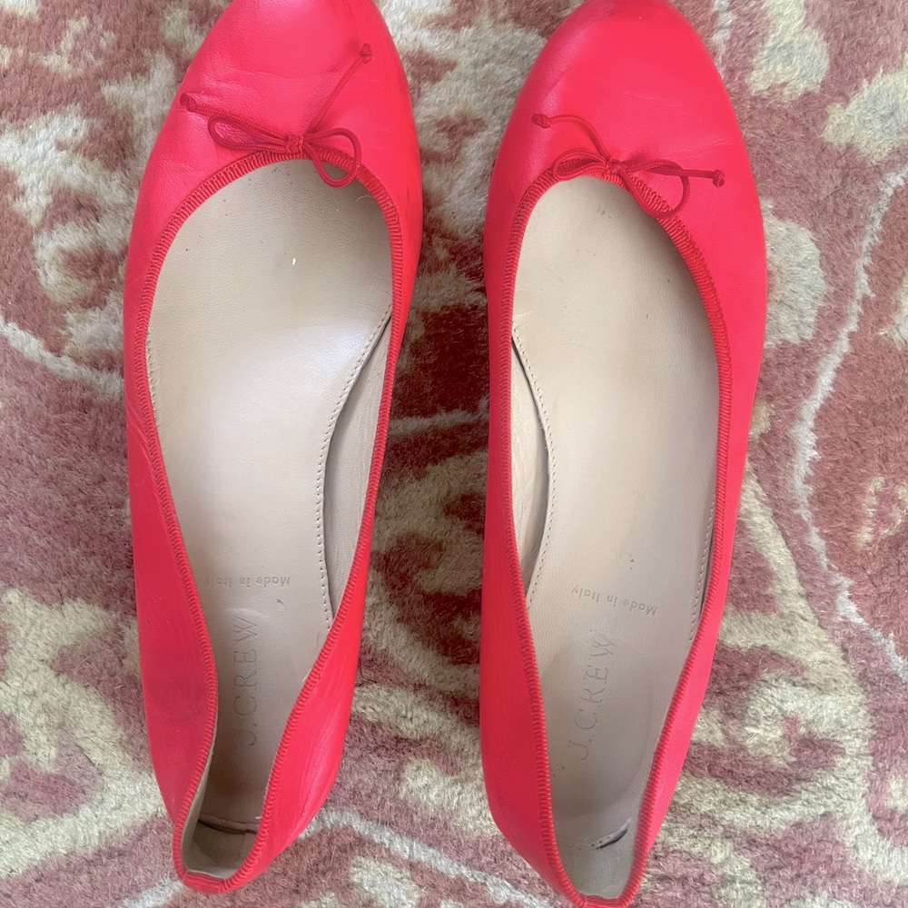 Red leather JCrew flats, size 10